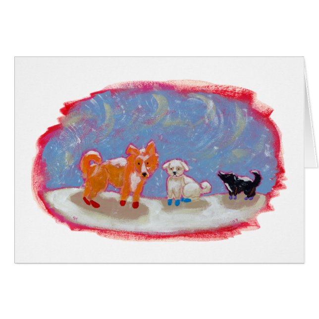 Cartão pintura moderna bonito da arte popular de 12 cães (Frente Horizontal)