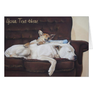 Cartão pintura muito bonita de cachorrinho castanho e bul