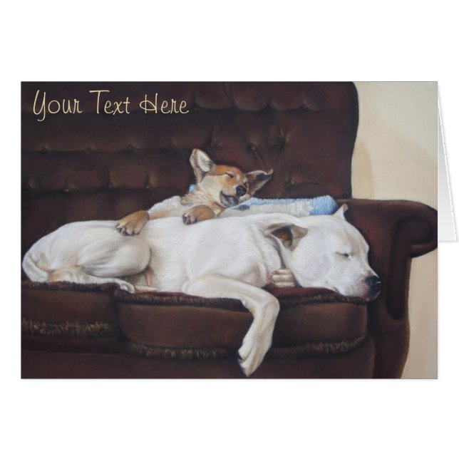 Cartão pintura muito bonita de cachorrinho castanho e bul (Frente horizontal)