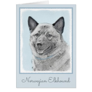 Cartão Pintura Norueguesa de Elkhound - Arte Original de