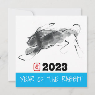 Cartão Pintura Original Ano do Coelho Chinês Aniversário 
