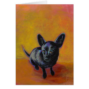 Cartão Pintura original bonito do cão preto da arte da