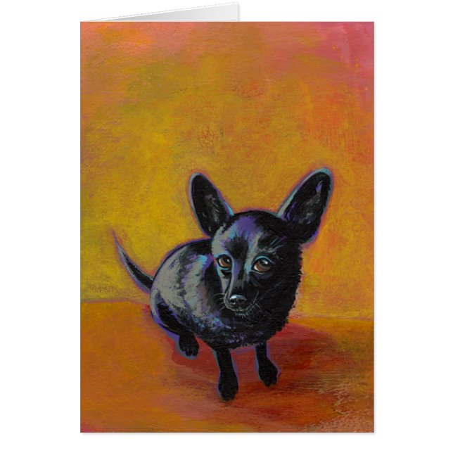 Cartão Pintura original bonito do cão preto da arte da (Frente)