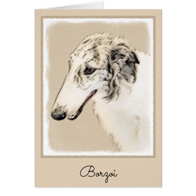 Cartão Pintura Original de Cachorro Borzoi (Silver Brindl (Frente)
