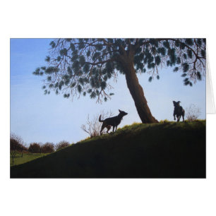 Cartão pintura paisagística em cães pintura realista