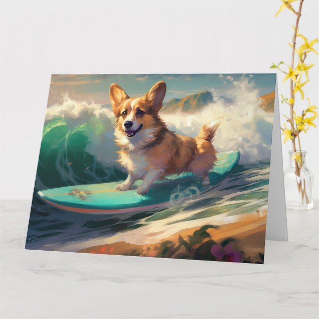 Cartão Pintura para surfar na praia de Corgi (Flor Amarela)