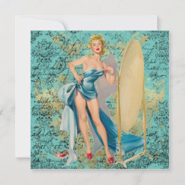 Cartão Pinup Girl in Mirror Vazio Greeting Card