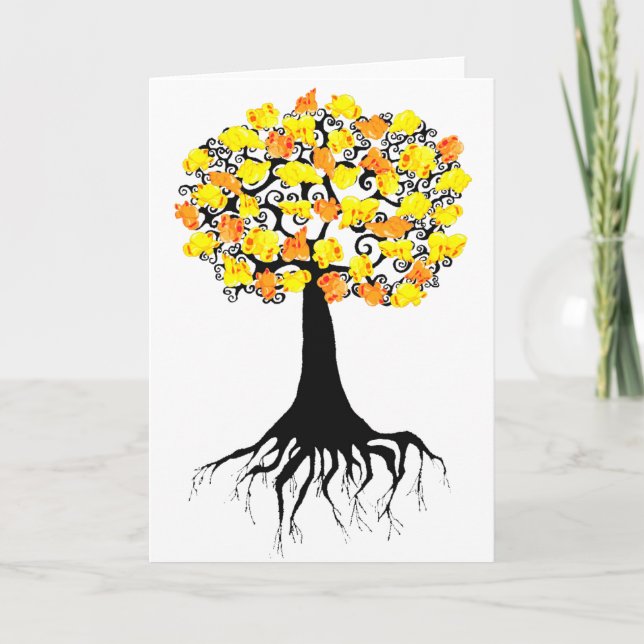 Cartão Pipoca estalando na árvore de abricó (Frente)