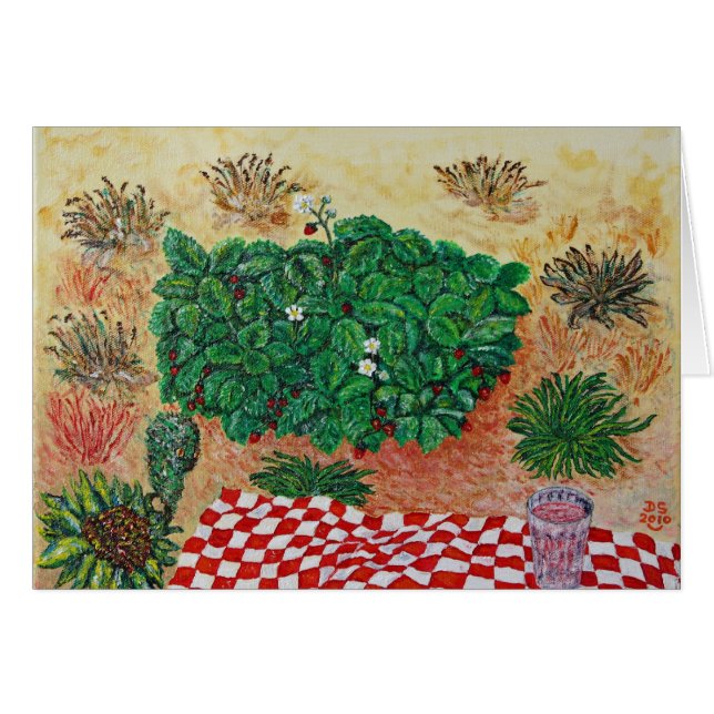 Cartão Piquenique da morango com pouca dúvida (Frente horizontal)