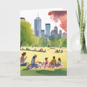 Cartão Piquenique no Boston Common   Pintura em Aquarela 
