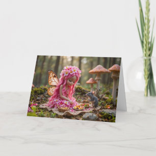 Cartão Piquenique rosa-branca e piquenique com rato