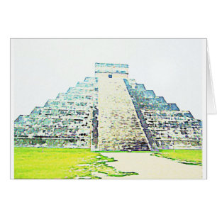 Cartão Pirâmide do design da aguarela de Chichen Itza