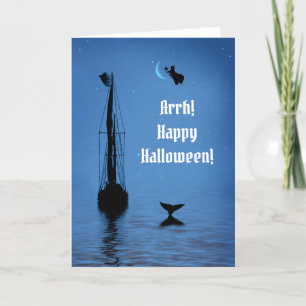 Cartão Pirata das Halloween e Mar Náutico das Bruxas
