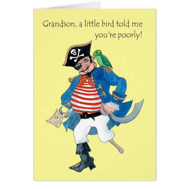 Cartão Pirata Divertida e Papagaio se dão bem para o neto (Frente)