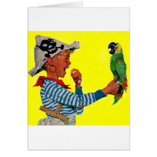 Cartão pirata-menino e papagaio