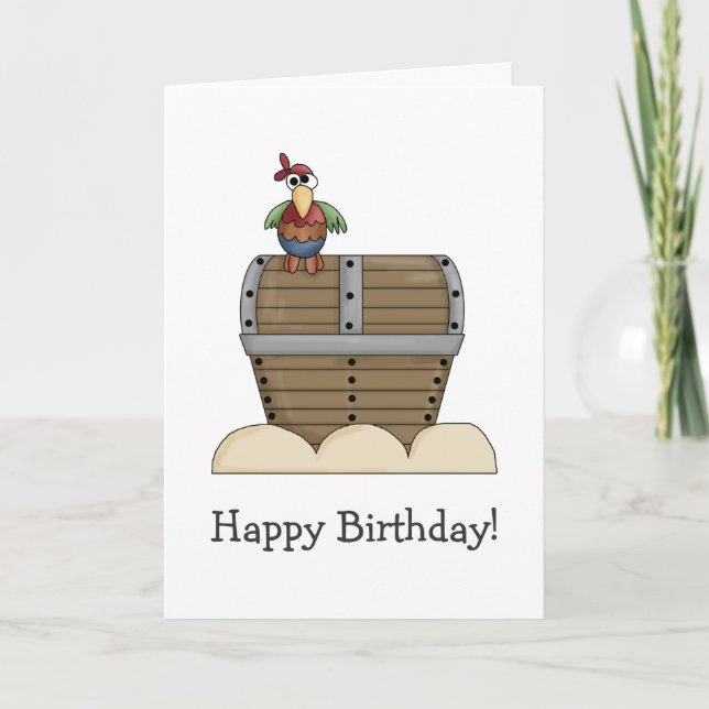 Cartão Piratas - Treasure Chest & Parrot (Frente)