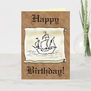 Cartão Pirate Ship Galleon Scroll! Birthday Card. Custom