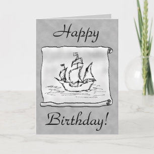 Cartão Pirate Ship. Gray Scroll. Birthday Card. Custom