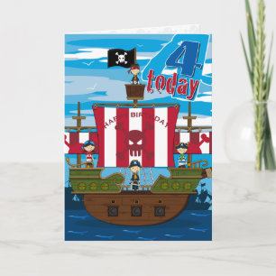 Cartão Pirate Ship Scene 4th Birthday Card