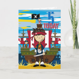 Cartão Pirate Ship Scene 5th Birthday Card