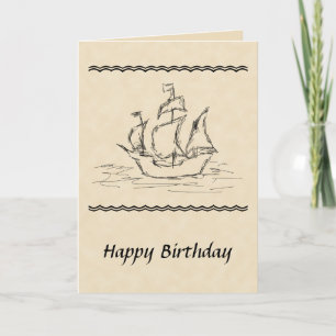 Cartão Pirate Ship Sketch Birthday Card. Nautical. Custom