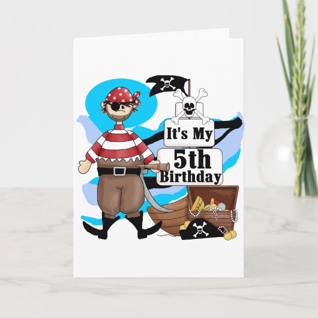 Cartão Pirateie o 5os camiseta e presentes do aniversário (Frente)