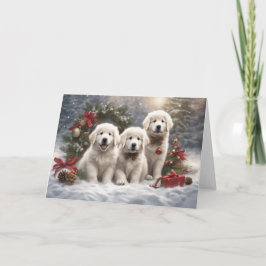 Cartão Pirenéus excelentes Puppies 2 Cena de Natal de inv