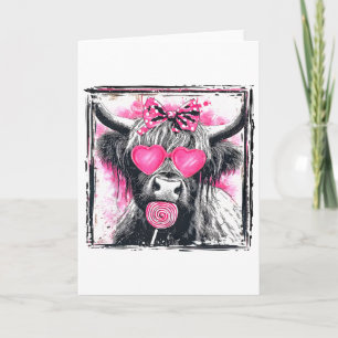 Cartão Pirulito de Vaca Fofo Vintage Laço Rosa Coração do