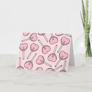 Cartão Pirulitos Cor-de-Rosa, Pirulitos em Forma de Coraç