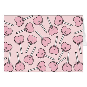Cartão Pirulitos Cor-de-Rosa, Pirulitos em Formato de Cor