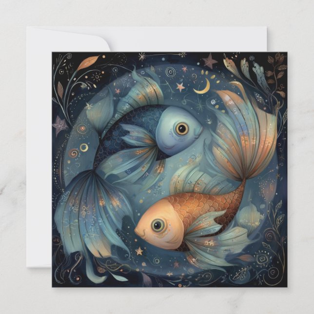 Cartão Pisces Fish Zodiac Astrology Celestial Birthday (Frente)