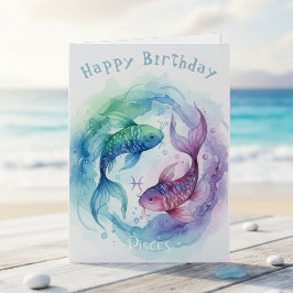 Cartão Pisces Zodiac Sign Watercolor Fish Happy Birthday