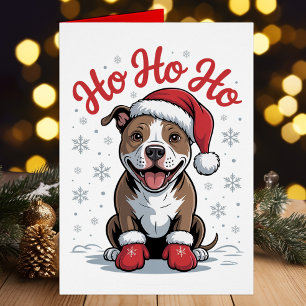 Cartão Pit Bull Santa Engraçado Natal Pittbull Cachorro d