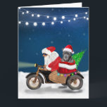 Cartão Pitbull Cachorro Natal Papai Noel<br><div class="desc">Um Papai Noel andando de bicicleta entregando árvore de Natal e cachorro Pitbull como presente é uma ideia perfeita de presente de Natal para alguém que ama essa raça de cachorro.</div>