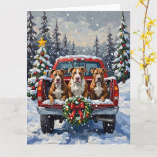 Cartão Pitbull Caminhão Vermelho de Natal Feriado