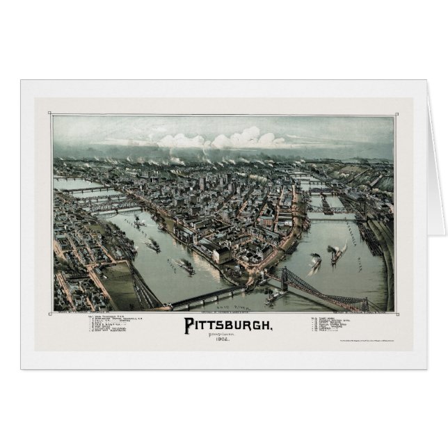 Cartão Pittsburgh, mapa panorâmico do PA - 1902 (Frente Horizontal)