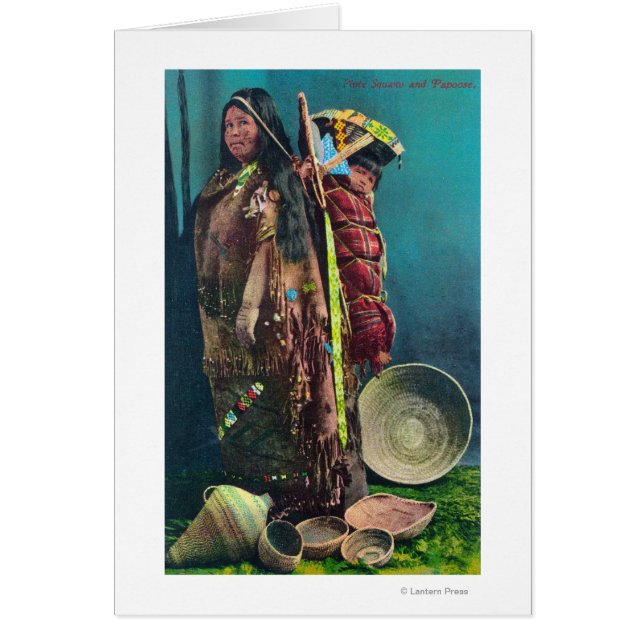 Cartão Piuta Nativa Mãe e Criança em uma Papoose (Frente)