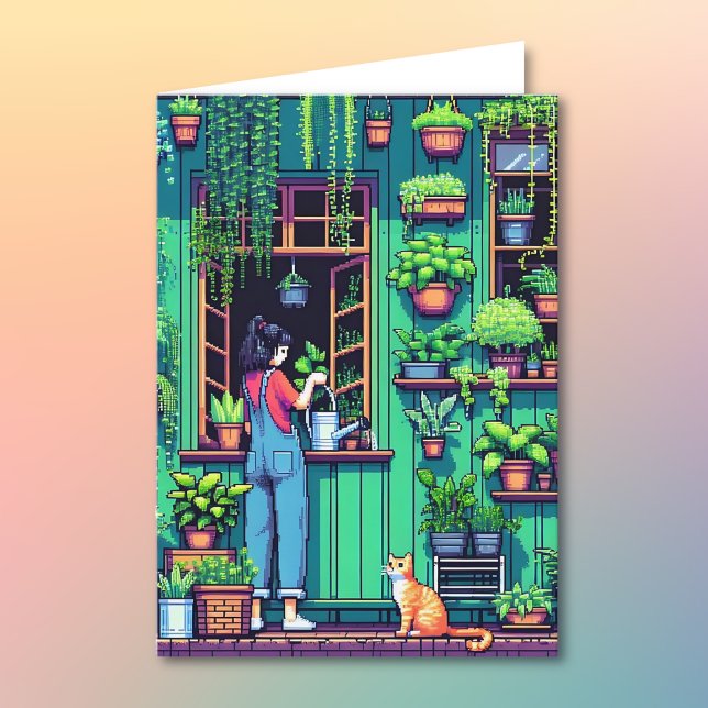 Cartão Pixel Art Plant Lover Aniversário | Página de Colo (Criador carregado)
