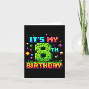 Cartão Pixel Colorido de Aniversário É Meu 8º Aniversário