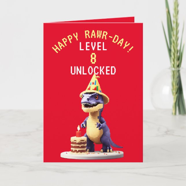 Cartão Pixel Red e Yellow Gaming Trex Aniversário (Frente)