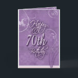 Cartão Pizazz roxo para o aniversário do 70<br><div class="desc">O fundo roxo brilhante com flores,  os pontos e os redemoinhos liven acima deste design do aniversário do 70 para aquele especial alguém.</div>