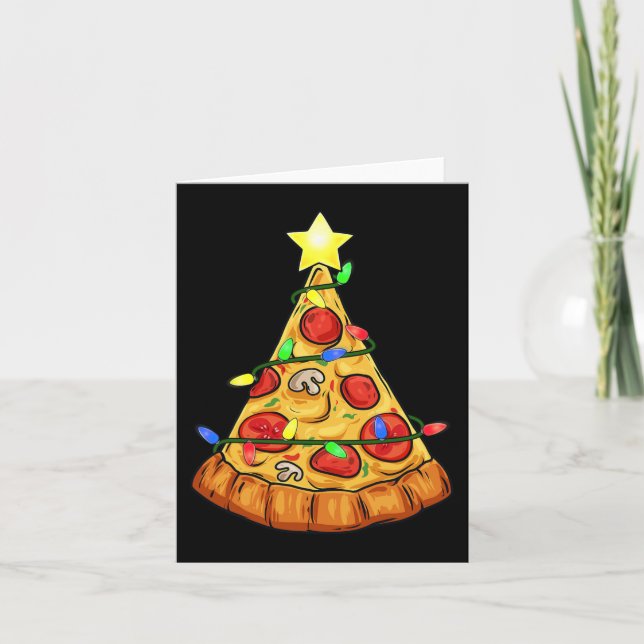 Cartão Pizza Árvore de Natal Luzes Diversas Rapazes Crian (Frente)