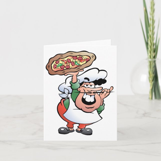 Cartão Pizza Chef Italiano Cartoon Clássico (Frente)