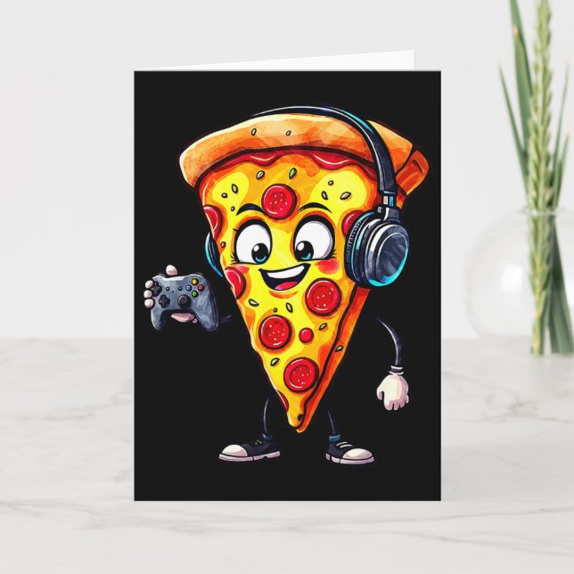 Cartão Pizza de comida engraçada para jogadores de videog (Frente)