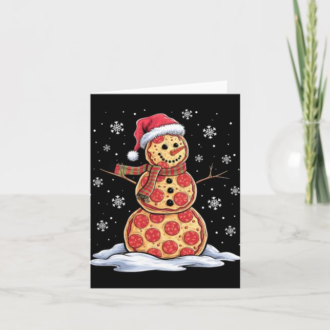 Cartão Pizza Snowman - Santa Hat - Festa de Pizza de Nata (Frente)