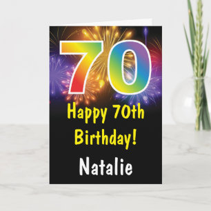 Cartão Placa 70 Birthday Colorful Rainbow Fireworks