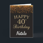 Cartão Placa aniversário de 40 anos preta e brilhante Dou<br><div class="desc">Placa aniversário de 40 anos preta e brilhante Dourada com nome personalizado.Para mais personalização,  clique no botão "Personalizar" e use a ferramenta design para modificar este modelo.</div>