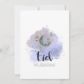 Cartão Placa azul Eid Mubarak feliz