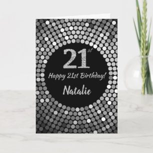 Cartão Placa brilhante aniversário de 21 anos preto e pr