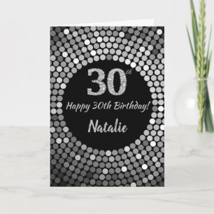 Cartão Placa brilhante aniversário de 30 anos preto e pr